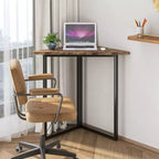 VECELO Corner Shelf, Triangle Shelves End/Side Table with Metal Frame for Living Room, Small Space, Brown/Gray