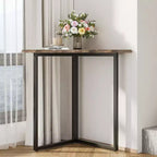 VECELO Corner Shelf, Triangle Shelves End/Side Table with Metal Frame for Living Room, Small Space, Brown/Gray