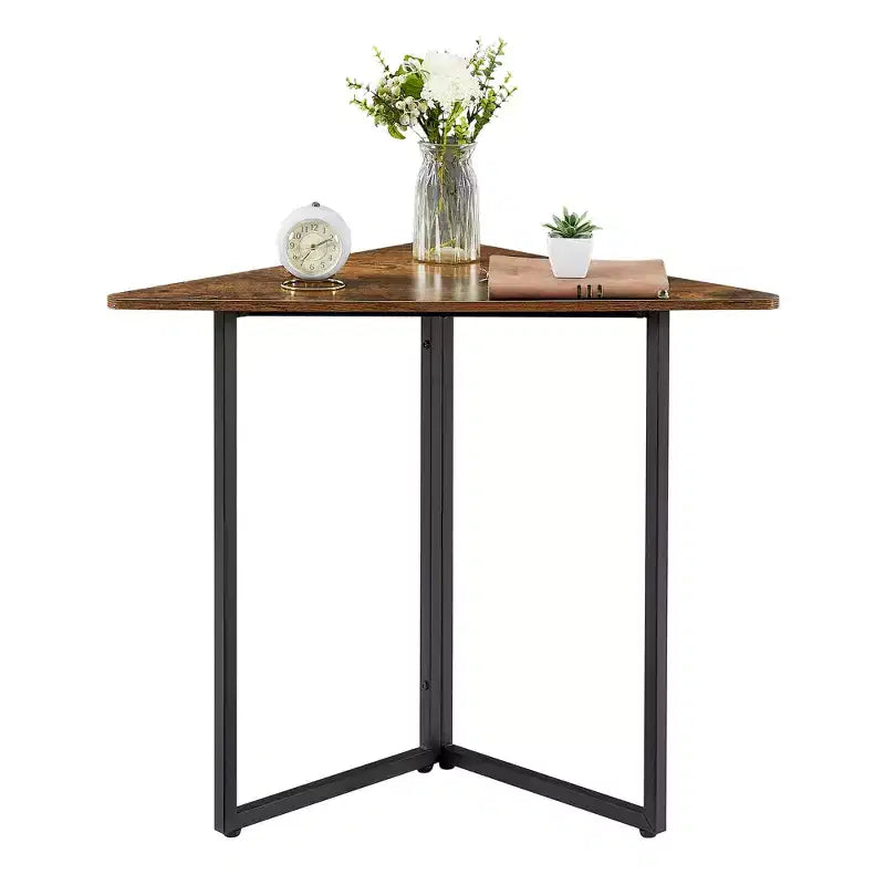 VECELO Corner Shelf, Triangle Shelves End/Side Table with Metal Frame for Living Room, Small Space, Brown/Gray