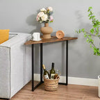 VECELO Corner Shelf, Triangle Shelves End/Side Table with Metal Frame for Living Room, Small Space, Brown/Gray