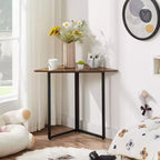 VECELO Corner Shelf, Triangle Shelves End/Side Table with Metal Frame for Living Room, Small Space, Brown/Gray