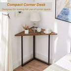 VECELO Corner Shelf, Triangle Shelves End/Side Table with Metal Frame for Living Room, Small Space, Brown/Gray
