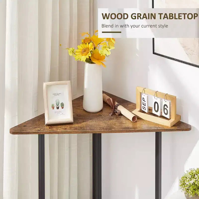 VECELO Corner Shelf, Triangle Shelves End/Side Table with Metal Frame for Living Room, Small Space, Brown/Gray