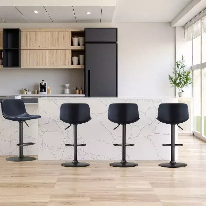 MAYEERTY Blue Swivel Bar Height Stools Set of 2, Adjustable with Backrest and Footrest for Kitchen Island