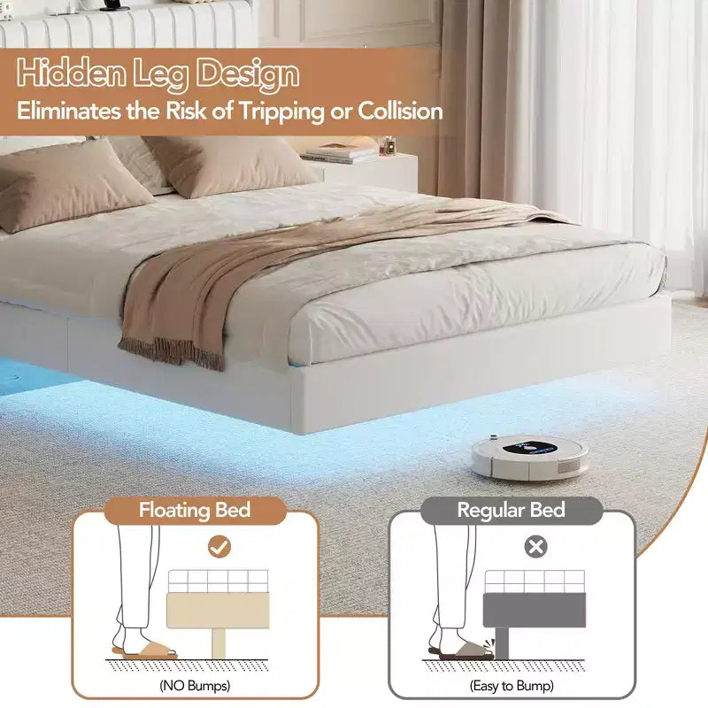 GustoWave Struttura Letto Fluttuante, con Luci LED e Stazione di Ricarica