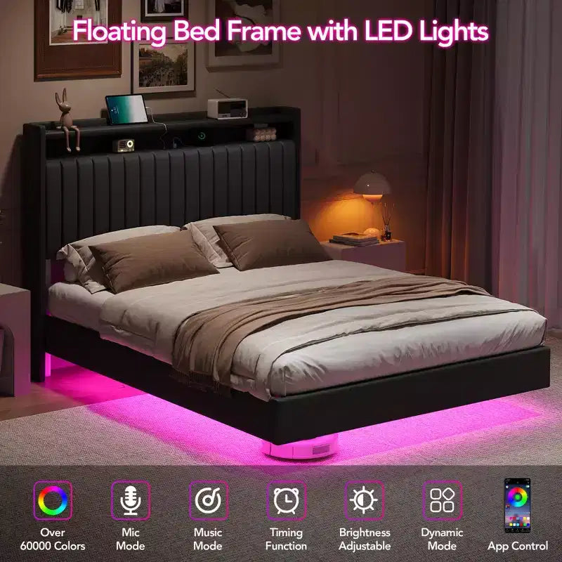 GustoWave Struttura Letto Fluttuante, con Luci LED e Stazione di Ricarica
