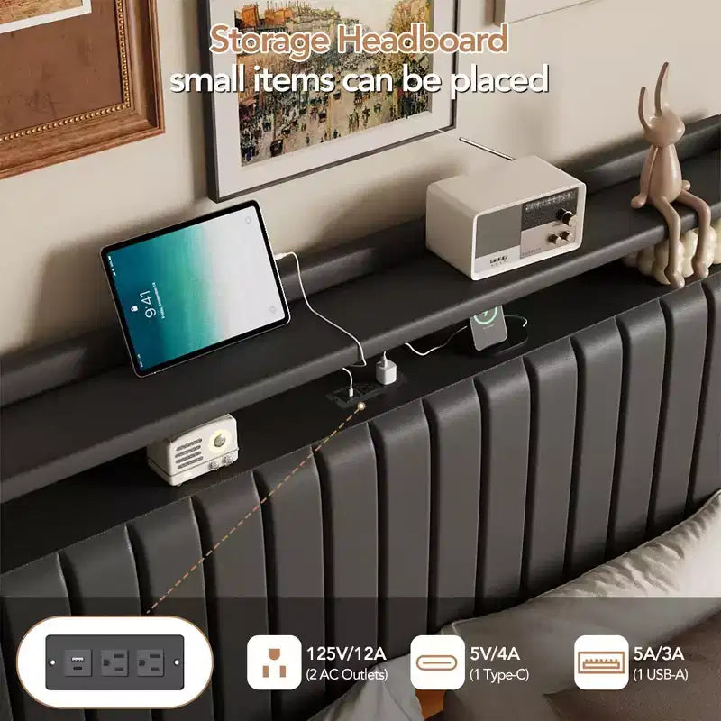 GustoWave Struttura Letto Fluttuante, con Luci LED e Stazione di Ricarica