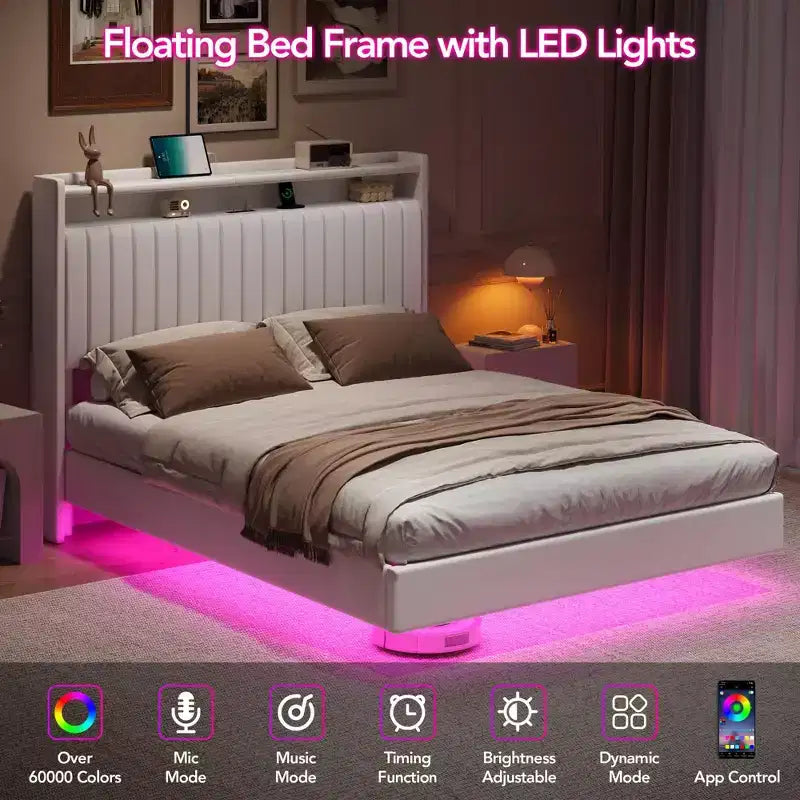 GustoWave Struttura Letto Fluttuante, con Luci LED e Stazione di Ricarica