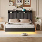 GustoWave Floating Bed Frame, with LED Lights & Charging Station