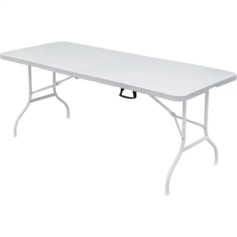 Plastic Folding Table, Portable Fold-In-Half Table with Iron Legs, Carrying Handle, Outdoor Rectangular Fold Out Table for Dining, Picnic, Party