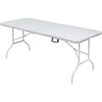 Plastic Folding Table, Portable Fold-In-Half Table with Iron Legs, Carrying Handle, Outdoor Rectangular Fold Out Table for Dining, Picnic, Party