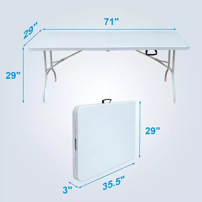 Plastic Folding Table, Portable Fold-In-Half Table with Iron Legs, Carrying Handle, Outdoor Rectangular Fold Out Table for Dining, Picnic, Party