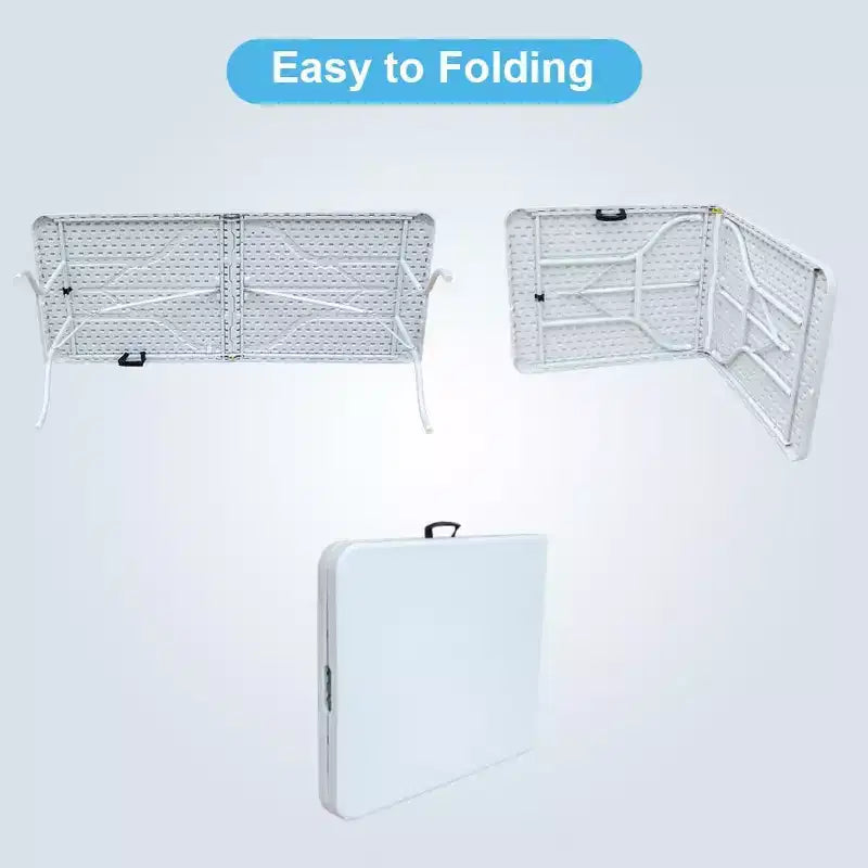 Plastic Folding Table, Portable Fold-In-Half Table with Iron Legs, Carrying Handle, Outdoor Rectangular Fold Out Table for Dining, Picnic, Party
