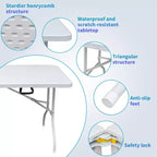Plastic Folding Table, Portable Fold-In-Half Table with Iron Legs, Carrying Handle, Outdoor Rectangular Fold Out Table for Dining, Picnic, Party
