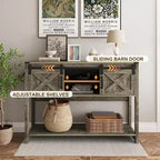 RoyalCraft Farmhouse Entryway Console Table with Storage Shelves, Sliding Barn Door and Spacious Tabletop for Living Room or Foyer, Light Grey