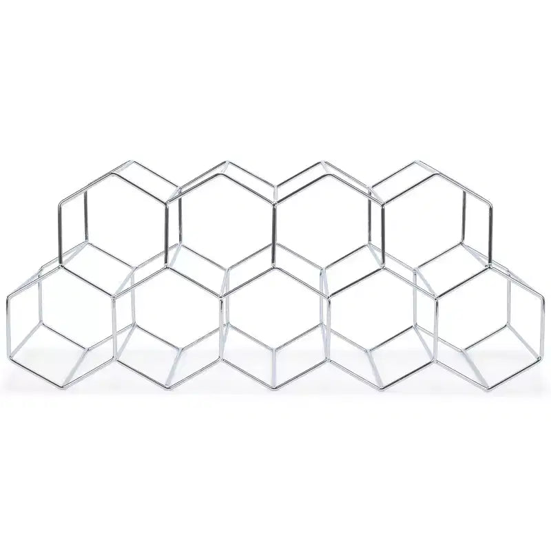 Nat & Jules Honeycomb Silver Tone Iron Metal Tabletop Wine Rack - Holds 9 Bottles