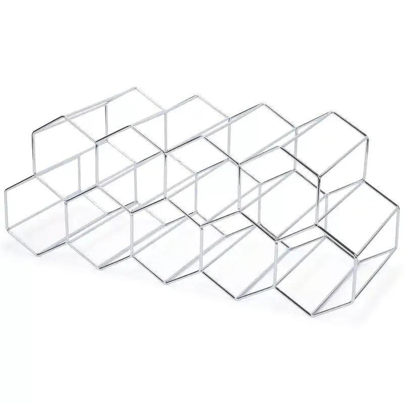 Nat & Jules Honeycomb Silver Tone Iron Metal Tabletop Wine Rack - Holds 9 Bottles