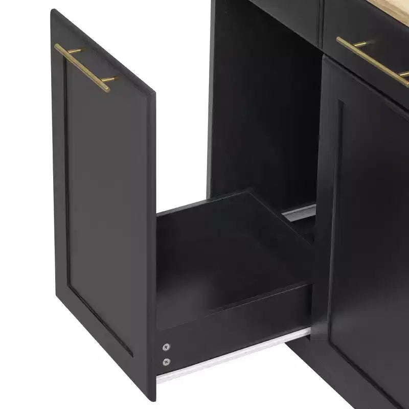 Whisen 59.3 Kitchen Island, 2 Pull-Out Organizers, Drop Leaf, Trash Storage & Spice Racks