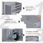 Whisen 59.3 Kitchen Island, 2 Pull-Out Organizers, Drop Leaf, Trash Storage & Spice Racks