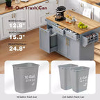 Whisen 59.3 Kitchen Island, 2 Pull-Out Organizers, Drop Leaf, Trash Storage & Spice Racks