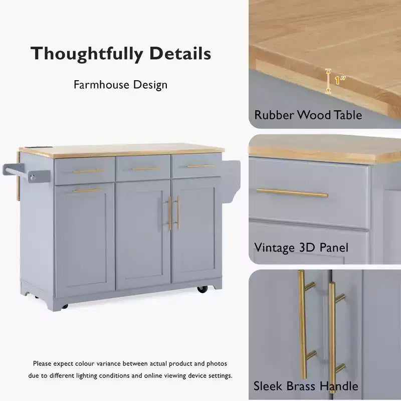 Whisen 59.3 Kitchen Island, 2 Pull-Out Organizers, Drop Leaf, Trash Storage & Spice Racks