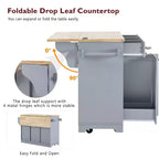 Whisen 59.3 Kitchen Island, 2 Pull-Out Organizers, Drop Leaf, Trash Storage & Spice Racks