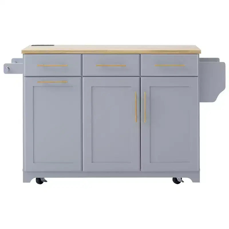 Whisen 59.3 Kitchen Island, 2 Pull-Out Organizers, Drop Leaf, Trash Storage & Spice Racks