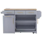 Whisen 59.3 Kitchen Island, 2 Pull-Out Organizers, Drop Leaf, Trash Storage & Spice Racks