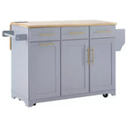 Whisen 59.3 Kitchen Island, 2 Pull-Out Organizers, Drop Leaf, Trash Storage & Spice Racks
