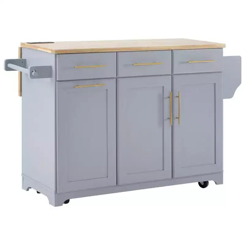 Whisen 59.3 Kitchen Island, 2 Pull-Out Organizers, Drop Leaf, Trash Storage & Spice Racks