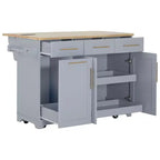 Whisen 59.3 Kitchen Island, 2 Pull-Out Organizers, Drop Leaf, Trash Storage & Spice Racks