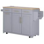 Whisen 59.3 Kitchen Island, 2 Pull-Out Organizers, Drop Leaf, Trash Storage & Spice Racks
