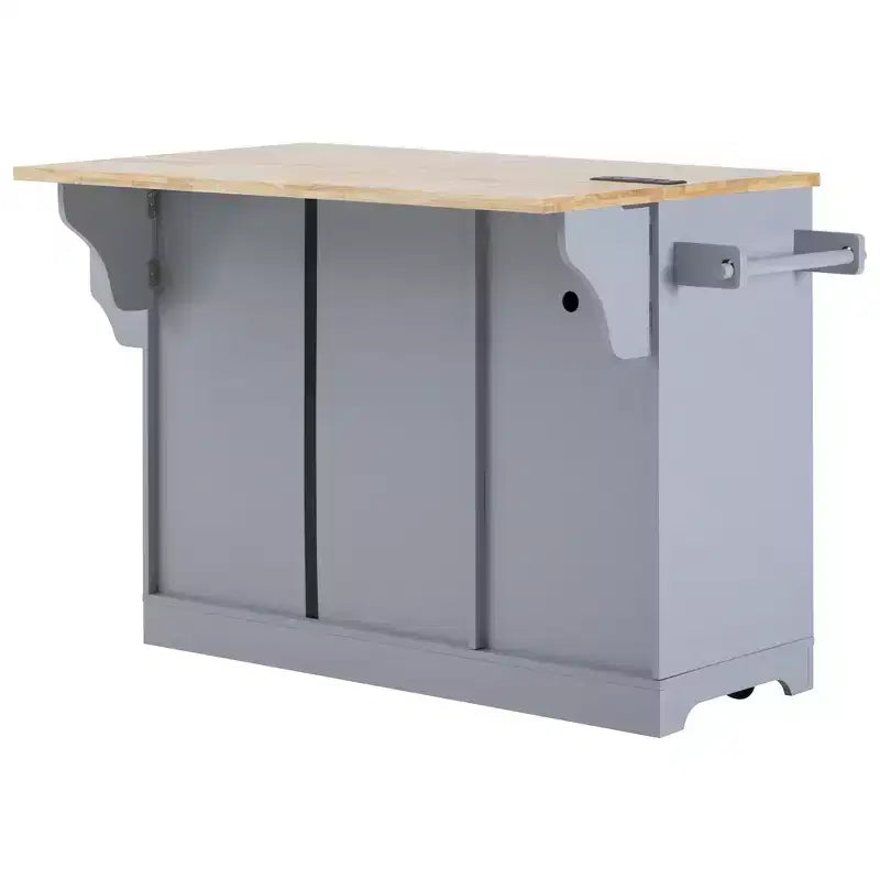 Whisen 59.3 Kitchen Island, 2 Pull-Out Organizers, Drop Leaf, Trash Storage & Spice Racks