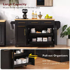 Whisen 59.3 Kitchen Island, 2 Pull-Out Organizers, Drop Leaf, Trash Storage & Spice Racks