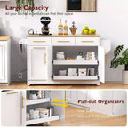 Whisen 59.3 Kitchen Island, 2 Pull-Out Organizers, Drop Leaf, Trash Storage & Spice Racks