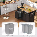 Whisen 59.3 Kitchen Island, 2 Pull-Out Organizers, Drop Leaf, Trash Storage & Spice Racks