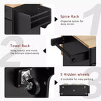 Whisen 59.3 Kitchen Island, 2 Pull-Out Organizers, Drop Leaf, Trash Storage & Spice Racks