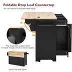 Whisen 59.3 Kitchen Island, 2 Pull-Out Organizers, Drop Leaf, Trash Storage & Spice Racks