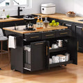 Whisen 59.3 Kitchen Island, 2 Pull-Out Organizers, Drop Leaf, Trash Storage & Spice Racks