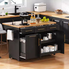 Whisen 59.3 Kitchen Island, 2 Pull-Out Organizers, Drop Leaf, Trash Storage & Spice Racks