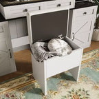 Whisen Farmhouse Makeup Vanity Table with LED Touch Mirror, Cushioned Storage Stool, Glass Top, Charging Station and Ample Storage Space - White