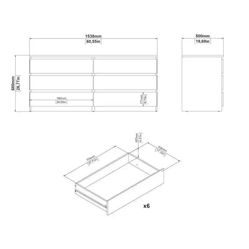 Tvilum,Scottsdale 6 Drawer Double Dresser, Black Wood Grain