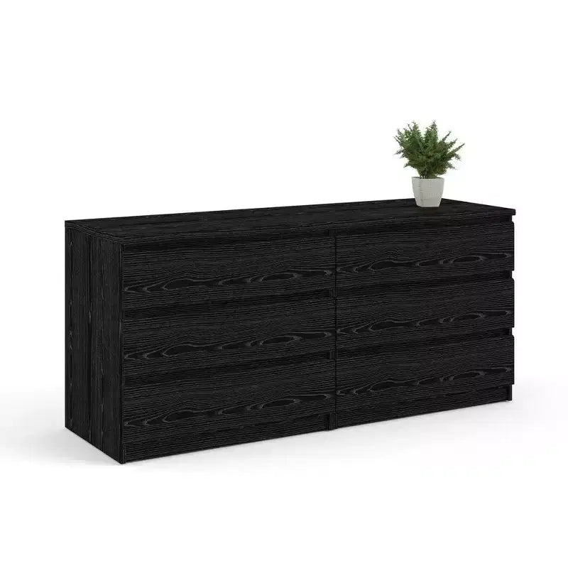 Tvilum,Scottsdale 6 Drawer Double Dresser, Black Wood Grain