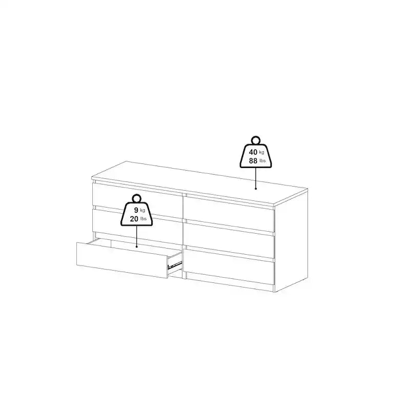 Tvilum,Scottsdale 6 Drawer Double Dresser, Black Wood Grain