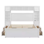 Queen Size Wooden Bed With All-in-One Cabinet Shelf and Sockets Gray