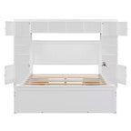 Queen Size Wooden Bed With All-in-One Cabinet Shelf and Sockets Gray