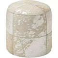Wilson 17 High Silver and White Leather Round Ottoman
