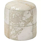 Wilson 17 High Silver and White Leather Round Ottoman