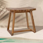 Sunnydaze 19 Solid Teak Wood Shower Bench with Ergonomic Curved Design
