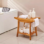 VEVOR Teak Shower Bench, 22 x 14.4 x 18.5 in, Waterproof Wood Shower Stool with Storage Shelf, 300 lbs Maximum Load Capacity, Natural Teak